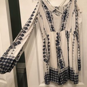Patterned off the shoulder romper